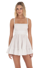 Floral Embroidered A-line Dress in White